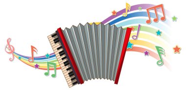 Gökkuşağı dalga illüstrasyonunda melodi sembolleri olan akordiyon