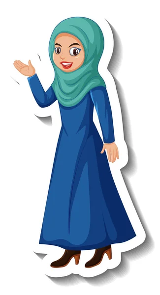 Stiker Karakter Kartun Wanita Muslim Pada Ilustrasi Latar Belakang Putih - Stok Vektor