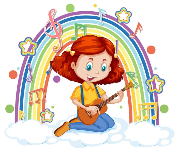 Girl Playing Guitar Cloud Rainbow Illustration — Stock Vector