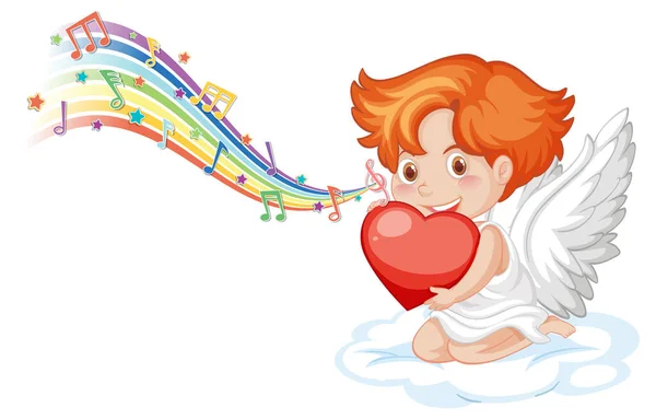 Personaje Ángel Cupido Con Símbolos Melodía Ilustración Del Arco Iris — Vector de stock