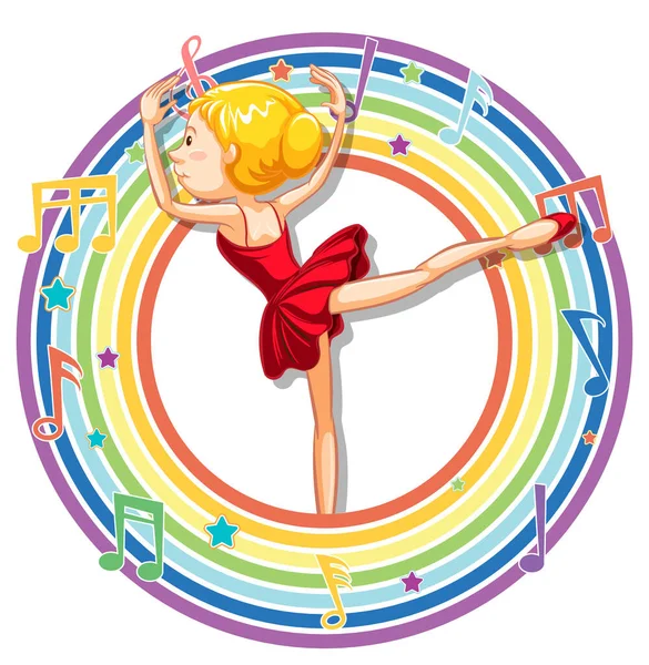 Ballerina Regenbogenrunden Rahmen Mit Melodie Symbolen Illustration — Stockvektor