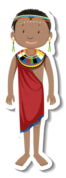 Africano Mulher Tribal Desenho Animado Personagem Adesivo Ilustração — Vetor de Stock