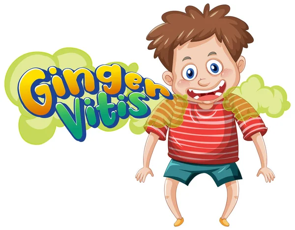 Ginger Vitis Logo Textový Design Chlapeckou Kreslenou Postavou Ilustrace — Stockový vektor