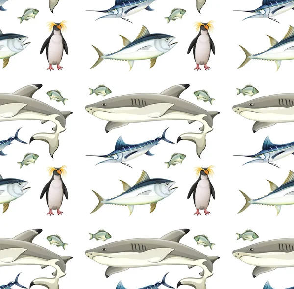Patrón Sin Costuras Con Animales Antártida Sobre Fondo Blanco Ilustración — Vector de stock