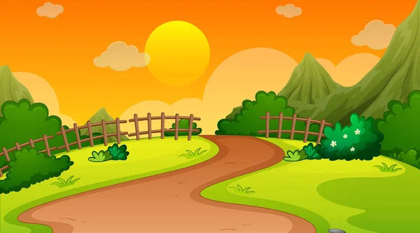 Prázdná Krajinná Scéna Přírodního Parku Při Západu Slunce Ilustrace — Stockový vektor