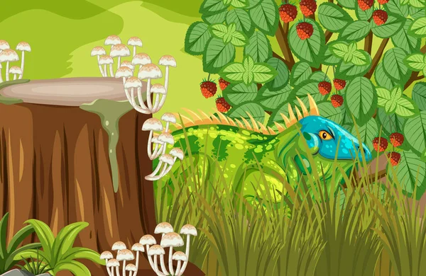 Iguana Nascosta Nella Giungla Illustrazione — Vettoriale Stock
