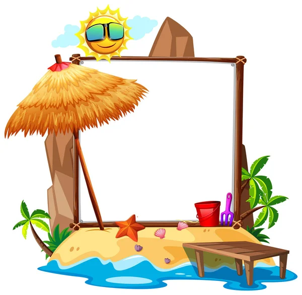 Summer Beach Theme Blank Banner Isolated White Background Illustration — Stock Vector