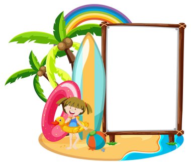 Plaj sahnesindeki boş afiş şablonu izole edilmiş