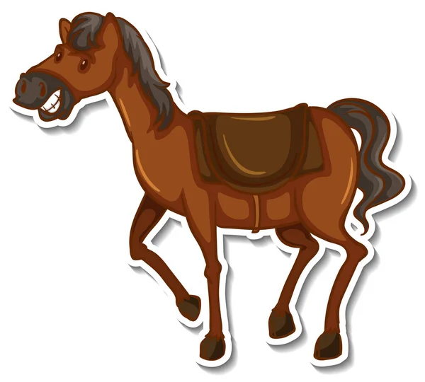 Söt Häst Tecknad Djur Klistermärke Illustration — Stock vektor