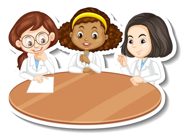 Três Cientista Meninas Desenho Animado Personagem Ilustração —  Vetores de Stock
