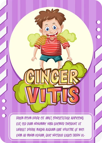 Personaggio Modello Carta Gioco Con Parola Ginger Vitis Illustrazione — Vettoriale Stock