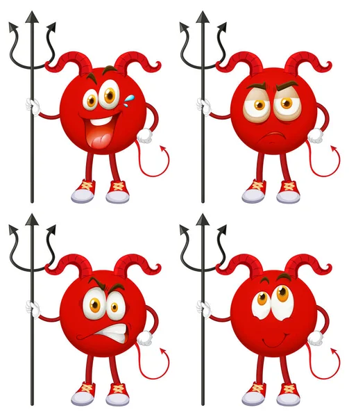 Set Red Devil Cartoon Character Facial Expression White Background Illustration — Stock Vector