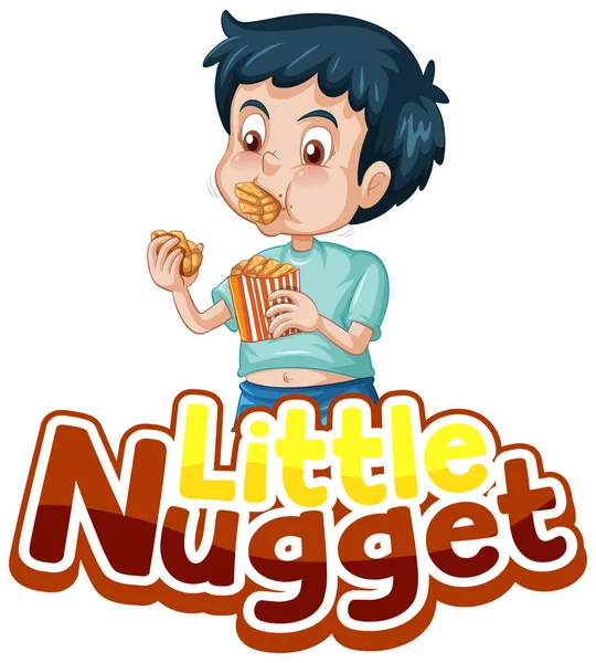 Petite Nugget Logo Conception Texte Avec Garçon Mangeant Des Pépites — Image vectorielle