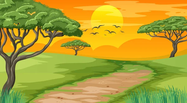 Scène Paysage Vierge Parc Naturel Coucher Soleil Illustration — Image vectorielle