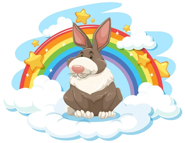 Cute Rabbit Cloud Rainbow Illustration — Stock Vector