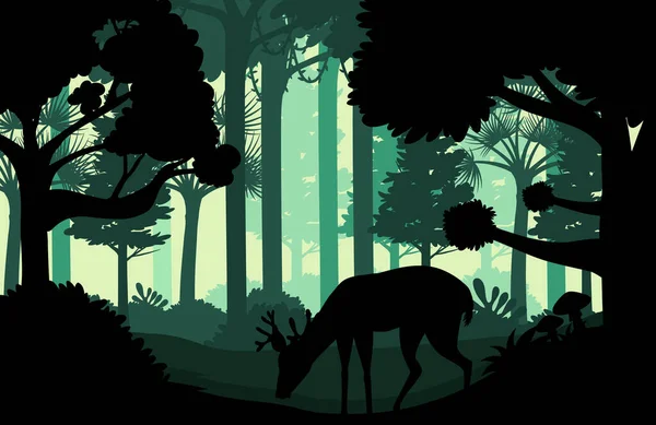 Silhouette Dunklen Wald Landschaft Hintergrund Illustration — Stockvektor