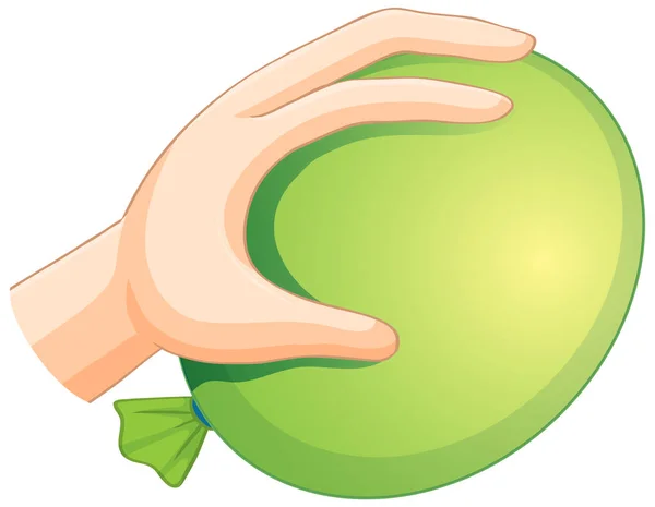 Ruka Držící Zelený Balón Izolovaný Bílém Pozadí Ilustrace — Stockový vektor