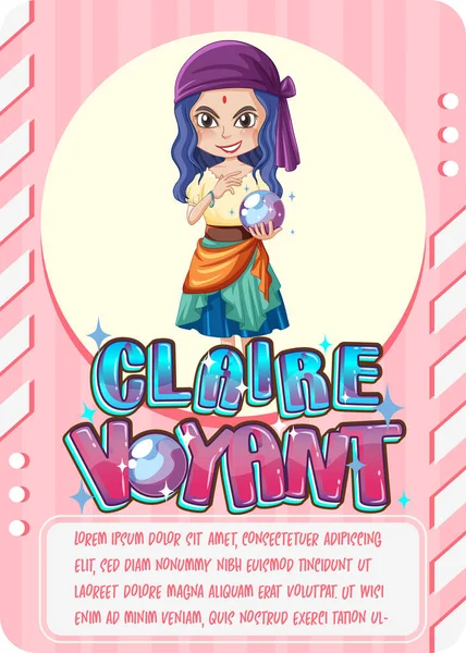 単語とキャラクターゲームカード Claire Voyantイラスト — ストックベクタ