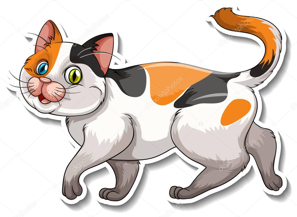A sticker template of cat cartoon character illustration