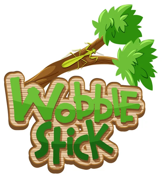 Mantis Stripfiguur Met Wobble Stick Lettertype Banner Geïsoleerde Illustratie — Stockvector