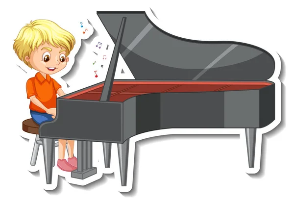 Adesivo Disegno Con Ragazzo Suonare Illustrazione Pianoforte — Vettoriale Stock