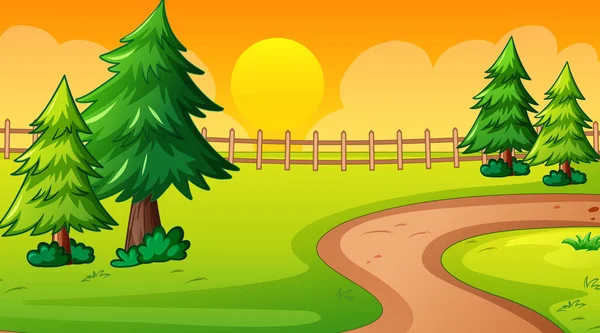 Escena Paisaje Blanco Del Parque Natural Atardecer Ilustración — Vector de stock