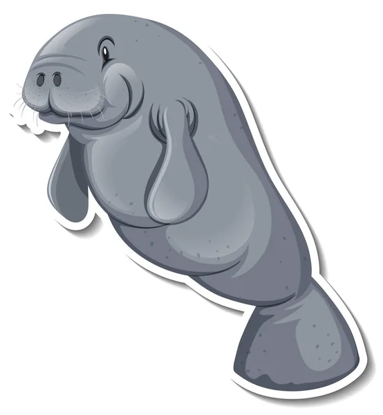 Sticker Template Manatee Cartoon Character Illustration — Stock Vector