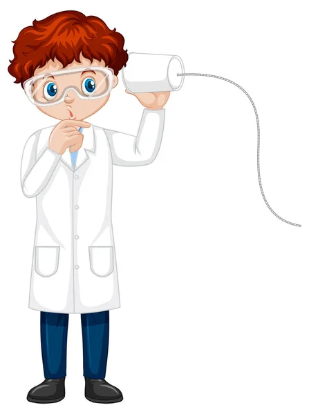 Boy Cartoon Character Wearing Laboratory Coat Illustration — Stock Vector