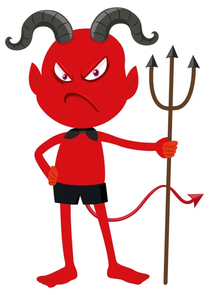 Personaje Dibujos Animados Diablo Rojo Con Ilustración Expresión Facial — Vector de stock