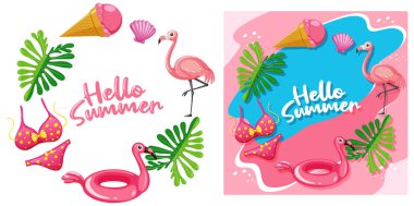 Flamingo temalı farklı Hello Summer afiş şablonu