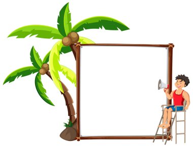 Beyaz arkaplan illüstrasyonunda izole edilmiş boş afiş içeren Summer Beach teması