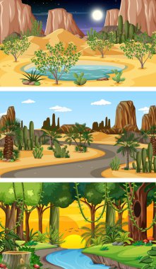 Üç farklı doğa yatay görüntü çizimi