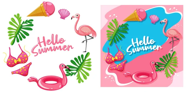 Различные Шаблоны Баннеров Hello Summer Иллюстрации Темы Фламинго — стоковый вектор