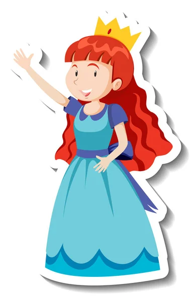 Cute Princess Blue Dress Cartoon Character Sticker Illustration — Stock Vector