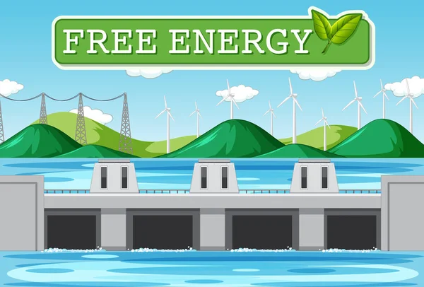 Vízerőművek Szabad Energia Banner Illusztráció — Stock Vector