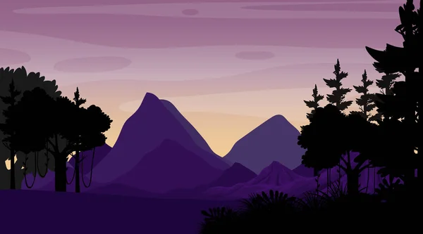 Silueta Crepúsculo Bosque Paisaje Fondo Ilustración — Vector de stock