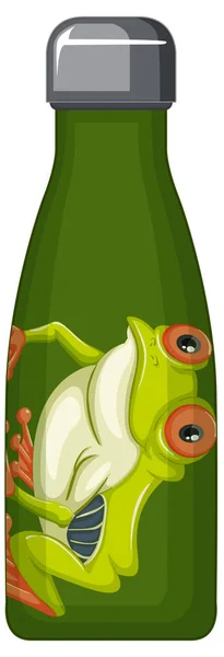 Bouteilles Thermos Vertes Avec Illustration Motif Grenouille — Image vectorielle