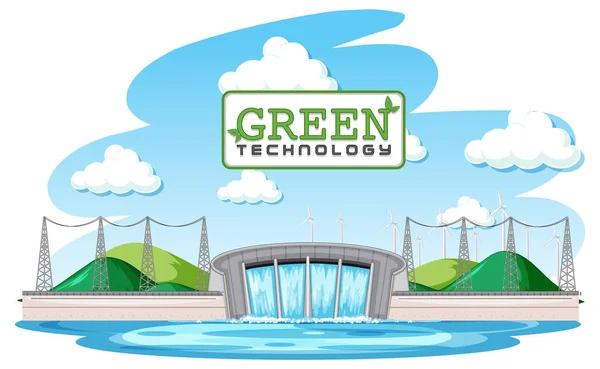 Usinas Hidrelétricas Geram Eletricidade Com Ilustração Banner Verde — Vetor de Stock