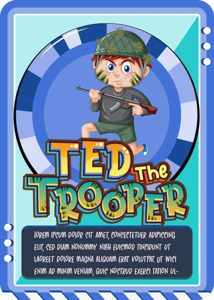 Πρότυπο Καρτών Παιχνιδιού Χαρακτήρων Λέξη Ted Trooper Illustration — Διανυσματικό Αρχείο