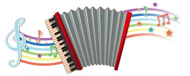Gökkuşağı dalga illüstrasyonunda melodi sembolleri olan akordiyon