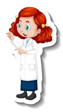 Çizgi film karakteri çıkartması. Üzerinde bilim elbisesi resimli bir kız var.