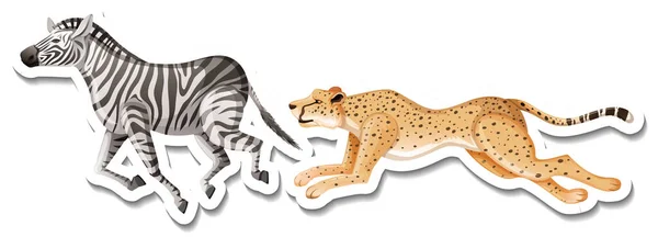 豹和斑马图解的贴纸模板 — 图库矢量图片