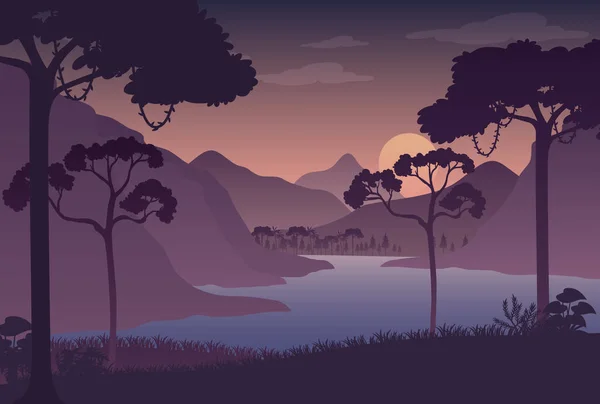 Silhouette Crépusculaire Forêt Paysage Fond Illustration — Image vectorielle