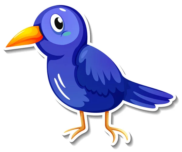 Roztomilý Modrý Pták Kreslené Zvíře Nálepka Ilustrace — Stockový vektor
