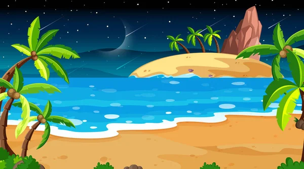 Escena Paisaje Playa Tropical Por Noche Ilustración — Archivo Imágenes Vectoriales