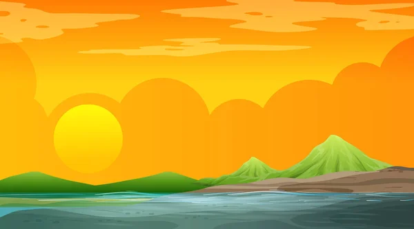 Пустой Природный Ландшафт Время Захода Солнца Иллюстрацией Фоне Гор — стоковый вектор