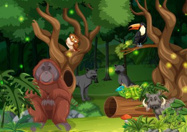 Orman manzaralı vahşi hayvanlar.