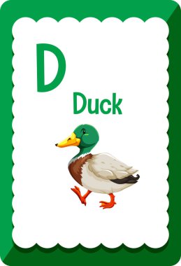 Ördek illüstrasyonu için D harfli alfabe bellek kartı