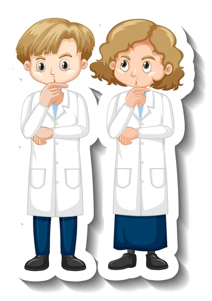 Cartoon Znak Nálepka Dětmi Vědeckých Šatech Ilustrace — Stockový vektor