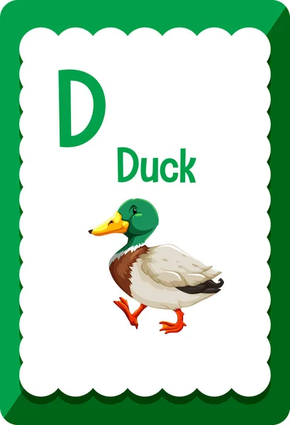 Alfabetet Flashcard Med Bokstaven För Duck Illustration — Stock vektor